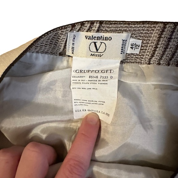 Valentino Miss V Pencil Skirt Plaid Prince de Galles with Logo Waistband Size 12 - Picture 4 of 4